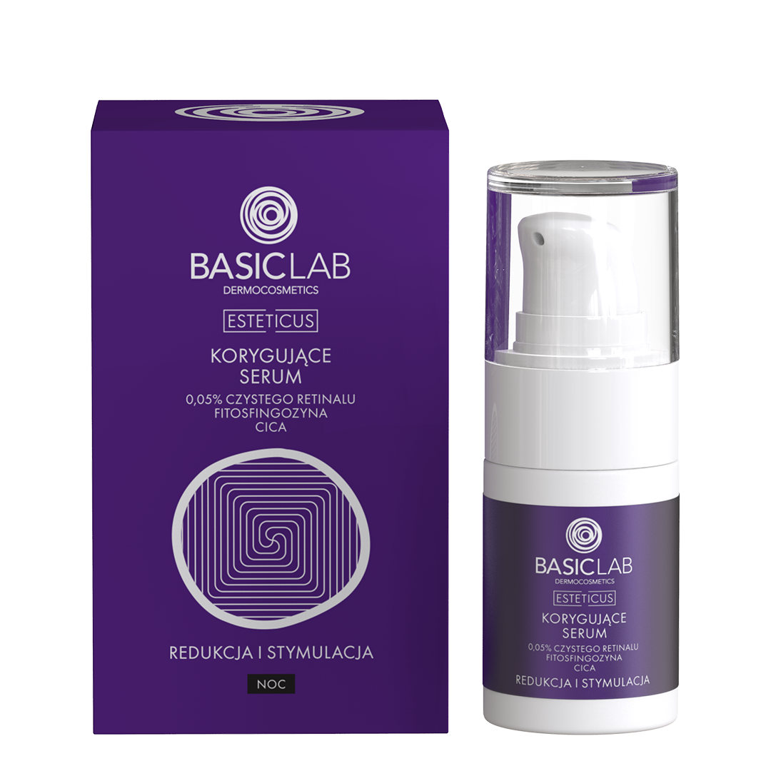 BasicLab Korygujące serum 0,05% czystego retinalu, fitosfingozyna, CICA, Redukcja i Stymulacja 15ml